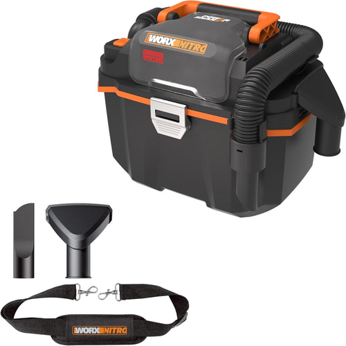 Aspirateur Sans Fil Eau Et Poussières Brushless 20V WX031.9, Moteur 300W, Réservoir 11L, Livré Avec Buse Large, Suceur Plat, Tuyau Flexible, Bandoulière, Sans Batterie Ni Chargeur