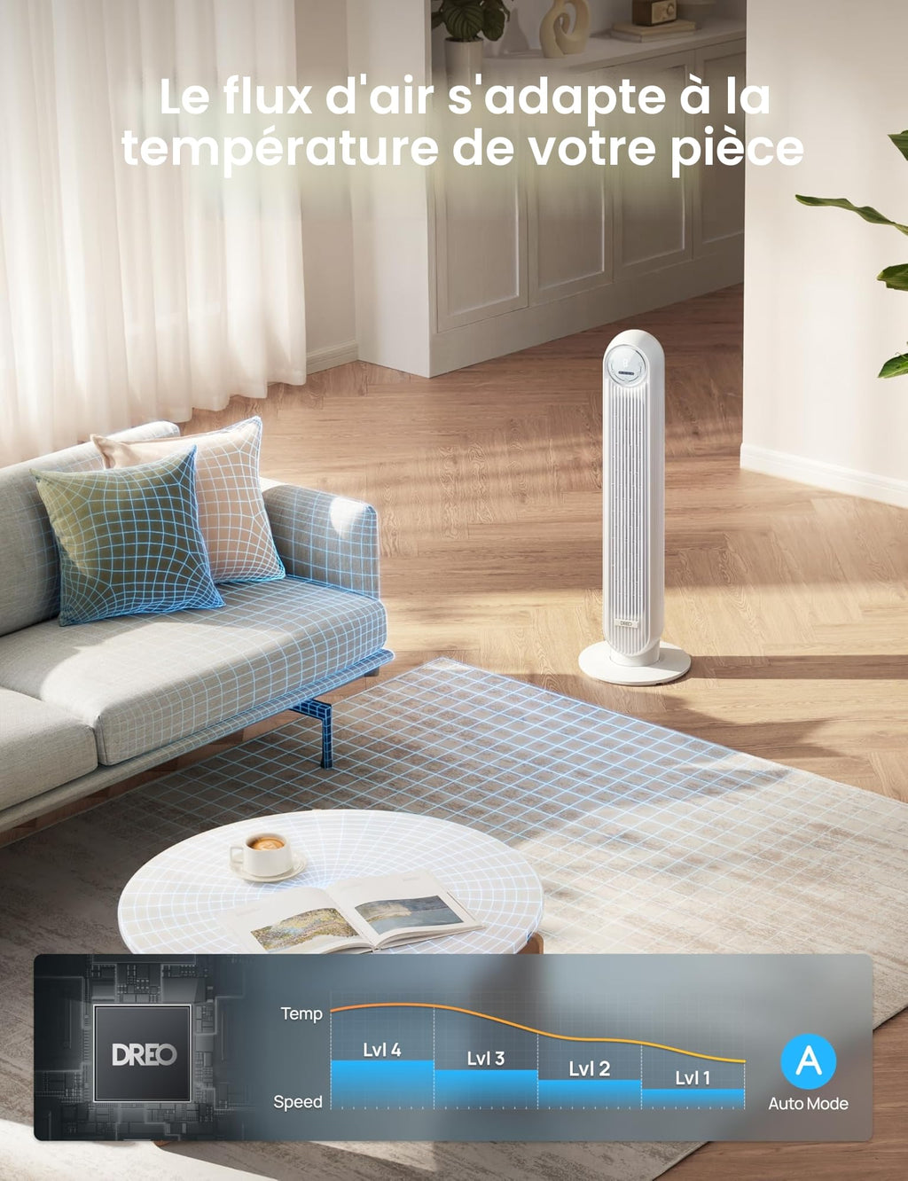 Dreo Ventilateur Tour Intelligent WiFi Silencieux - Golden High-Tech