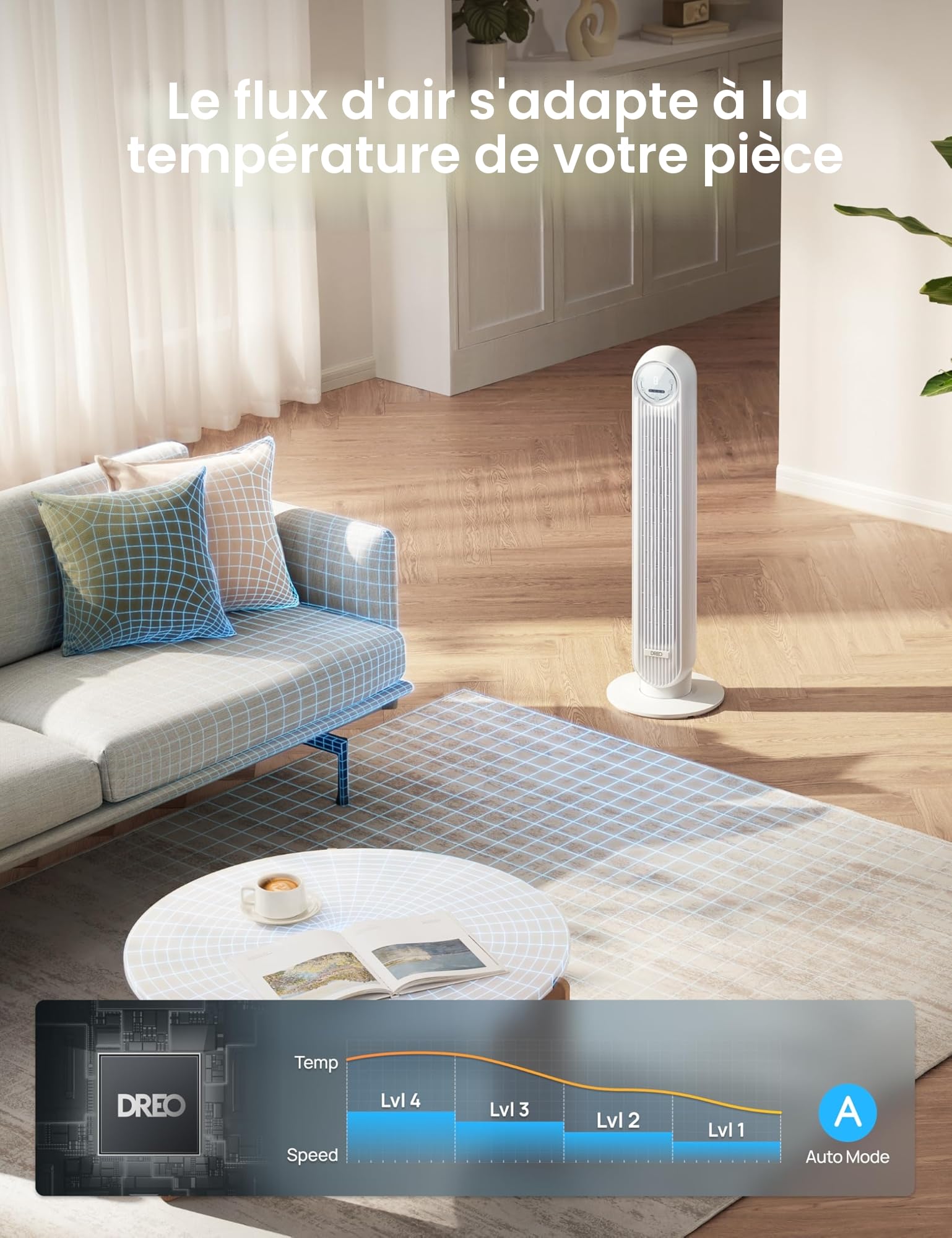 Dreo Ventilateur Tour Intelligent WiFi Silencieux - Golden High-Tech