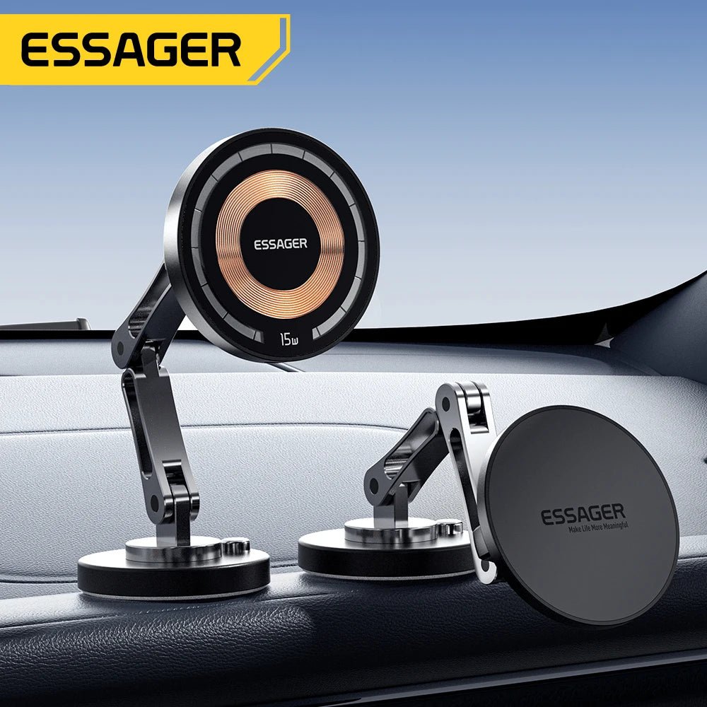 Essager Magnetic Wireless Charger Car Phone Holder 15W Fast Charging Easy Paste Mount Stand For Magsafe iPhone 15 14 13 Pro Max - Golden High-Tech