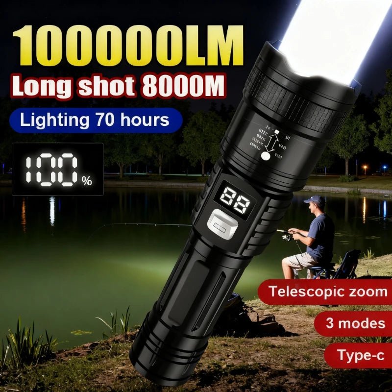 Lampe Tactique LED 100000LM Rechargeable pour Camping - Golden High-Tech