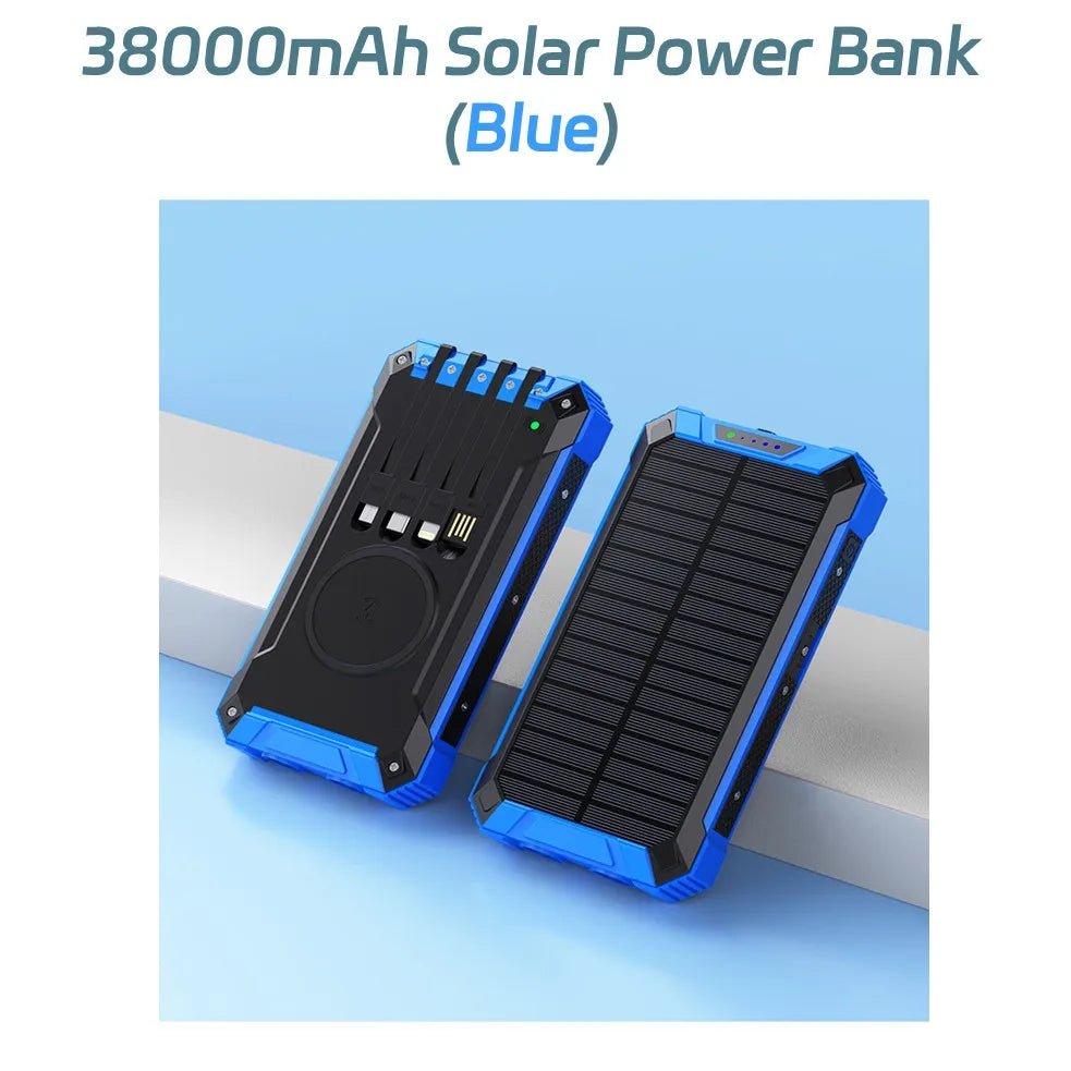 Long-lasting Solar Power Bank, Portable Solar External Battery Pack Built-in Cables, Portable Wireless Charger with Solar Panel - Golden High-Tech