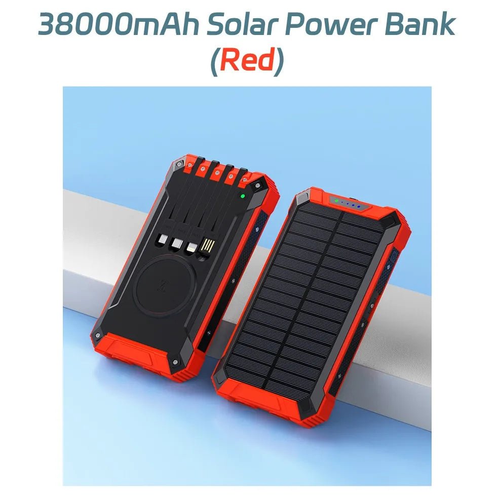 Long-lasting Solar Power Bank, Portable Solar External Battery Pack Built-in Cables, Portable Wireless Charger with Solar Panel - Golden High-Tech
