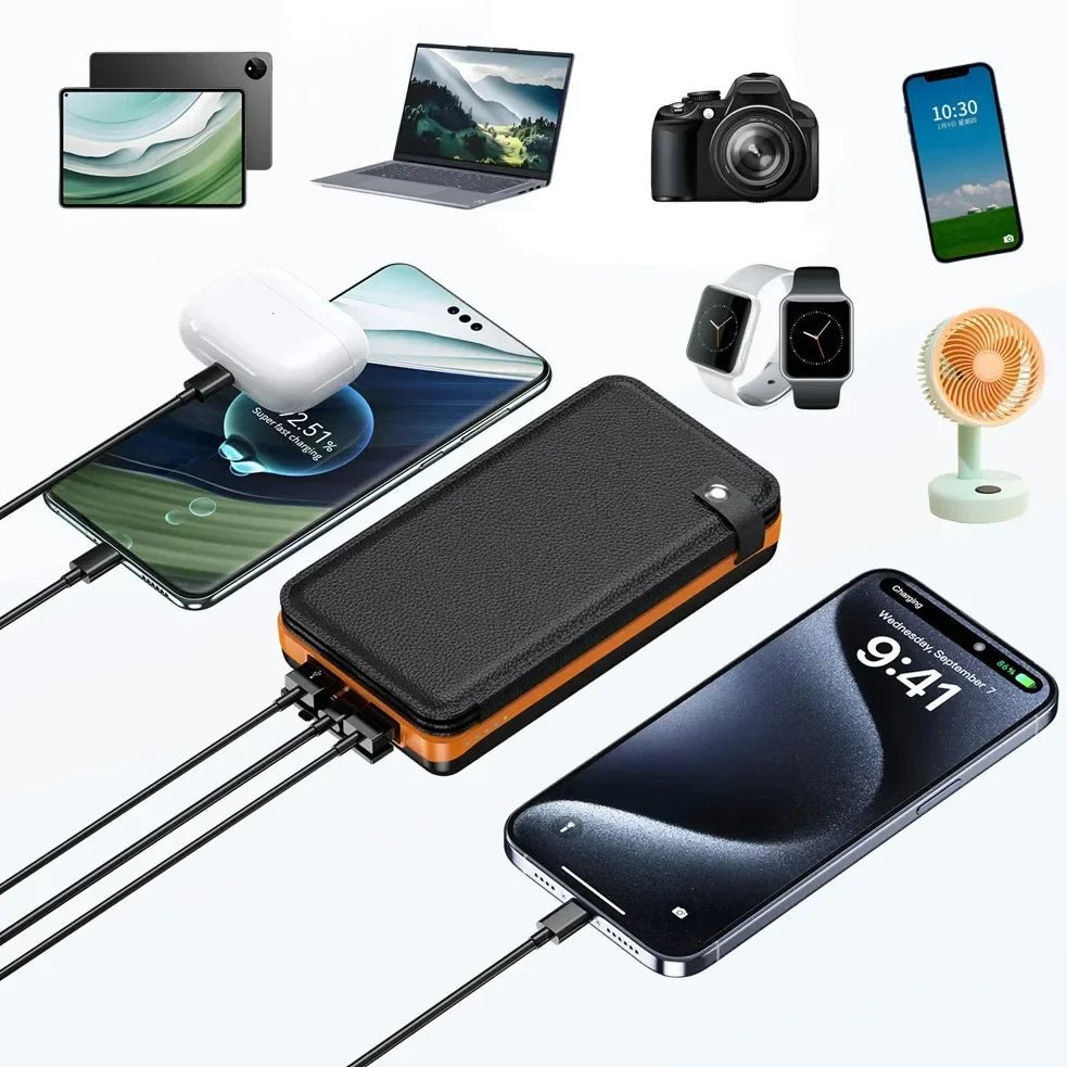 Portable Solar Power Bank,50000mAh External Solar Power Supply,Compatible with IOS Android USB-A And USB-C Charging Outdoor Camp - Golden High-Tech