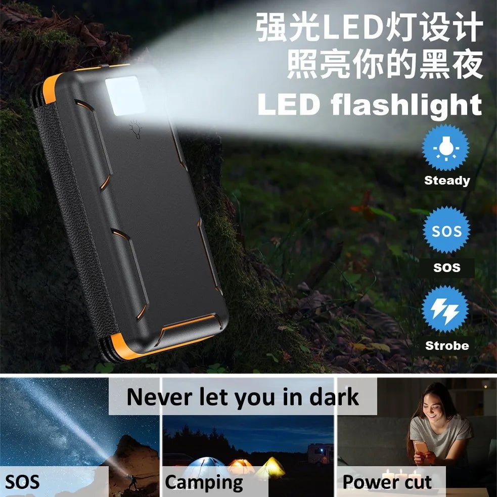 Portable Solar Power Bank,50000mAh External Solar Power Supply,Compatible with IOS Android USB-A And USB-C Charging Outdoor Camp - Golden High-Tech
