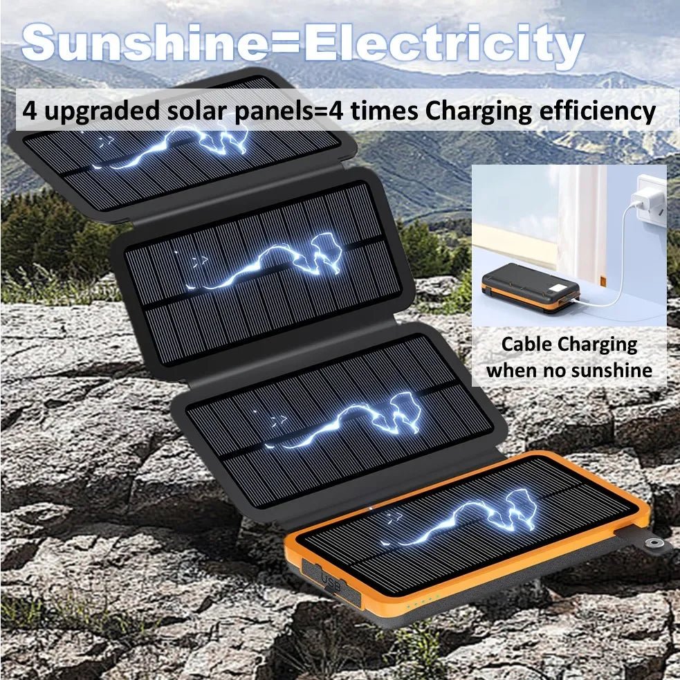 Portable Solar Power Bank,50000mAh External Solar Power Supply,Compatible with IOS Android USB-A And USB-C Charging Outdoor Camp - Golden High-Tech