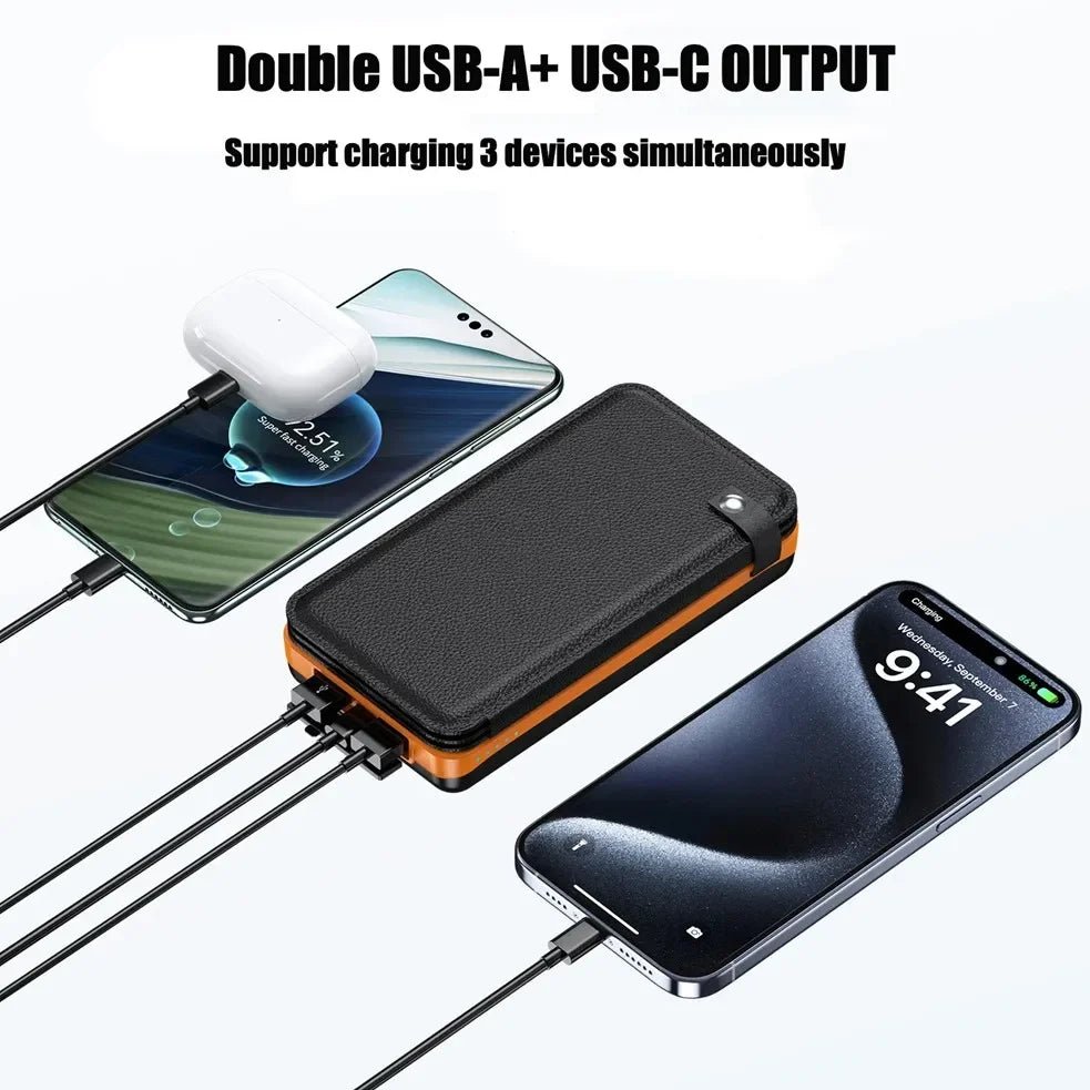 Portable Solar Power Bank,50000mAh External Solar Power Supply,Compatible with IOS Android USB-A And USB-C Charging Outdoor Camp - Golden High-Tech