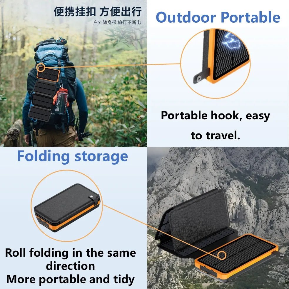 Portable Solar Power Bank,50000mAh External Solar Power Supply,Compatible with IOS Android USB-A And USB-C Charging Outdoor Camp - Golden High-Tech