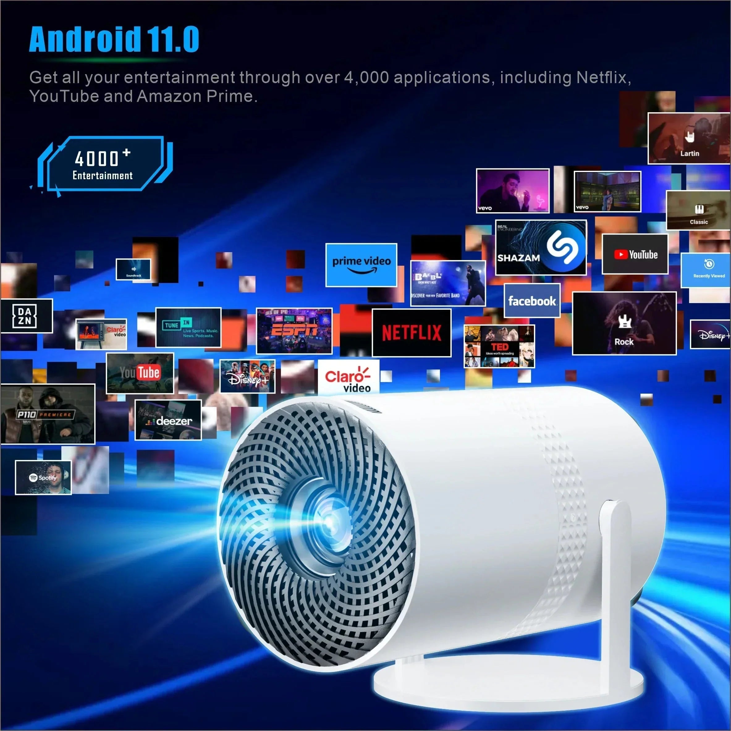 Salange P300 Mini Portable Projector - 4K 8K Video Decoding, 720P HD, Android 11, Wi-Fi, BT 5.1 - Golden High-Tech