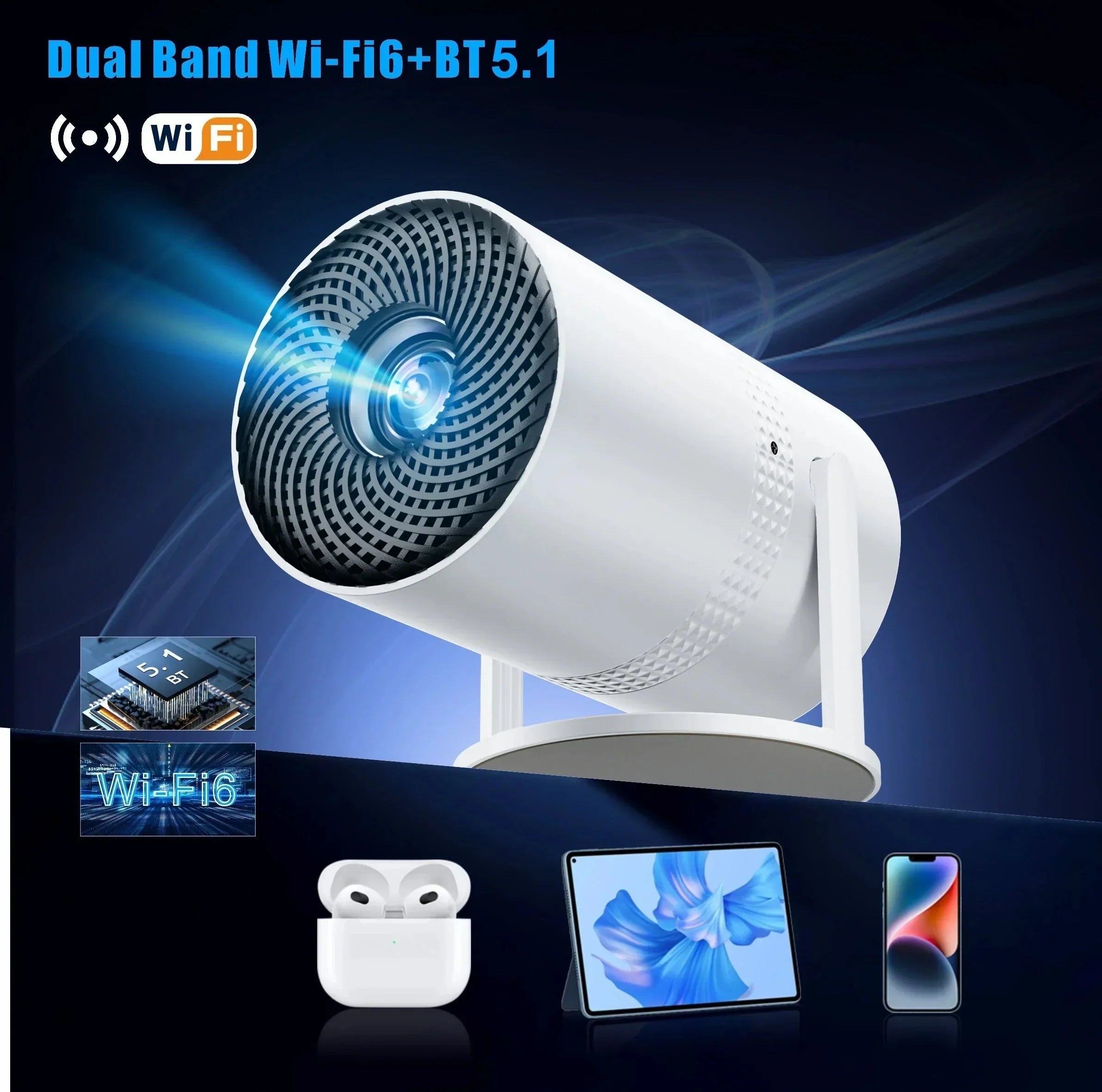 Salange P300 Mini Portable Projector - 4K 8K Video Decoding, 720P HD, Android 11, Wi-Fi, BT 5.1 - Golden High-Tech