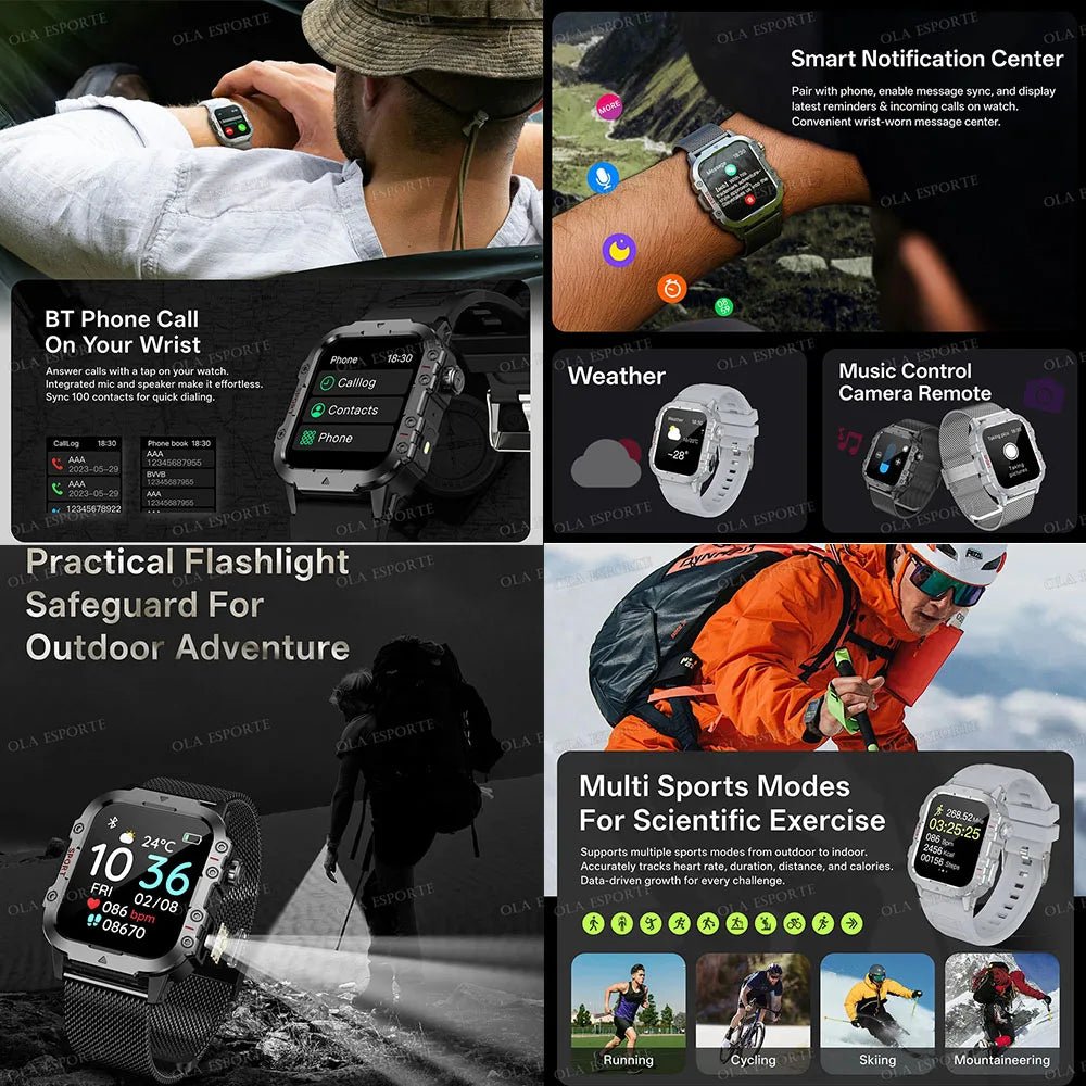 Smartwatch Homme GPS Militaire Étanche 3ATM 100+ Modes Sportifs - Golden High-Tech