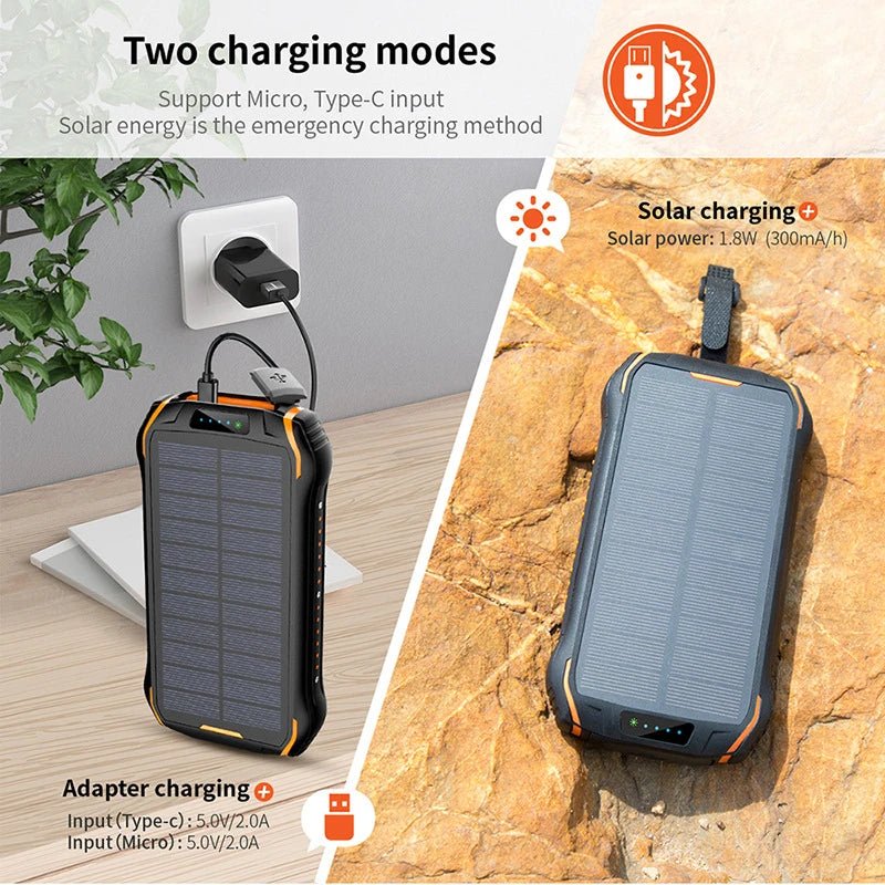 Solar Power Bank 26800mAh Waterproof Portable Solar Panel Fast Charger Powerbank External Battery Power Bank with Camping Light - Golden High-Tech