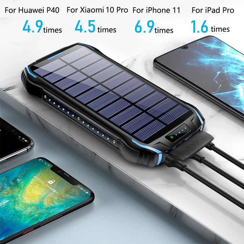 Solar Power Bank 26800mAh Waterproof Portable Solar Panel Fast Charger Powerbank External Battery Power Bank with Camping Light - Golden High-Tech