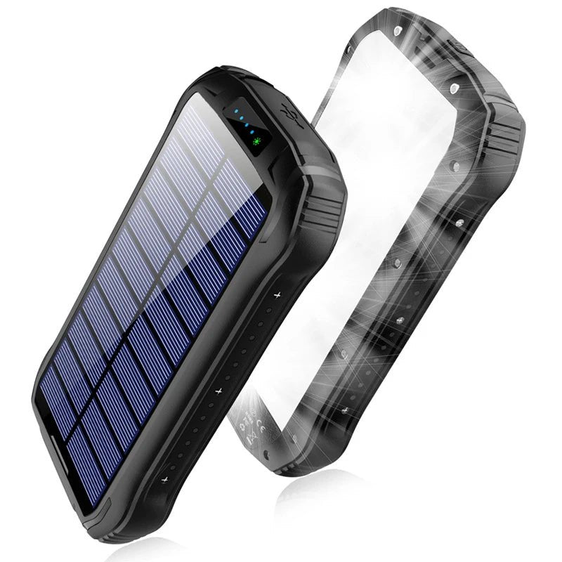 Solar Power Bank 26800mAh Waterproof Portable Solar Panel Fast Charger Powerbank External Battery Power Bank with Camping Light - Golden High-Tech